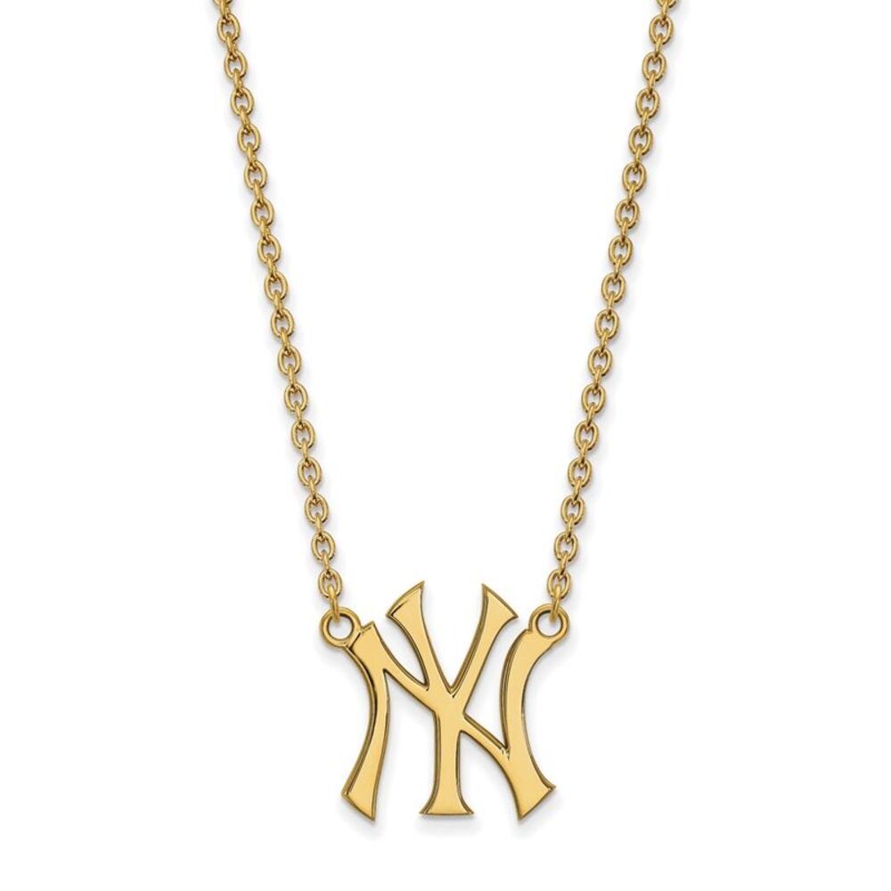 14K Gold Plated S.S. MLB New York Yankees Large Necklace, 18 Inch